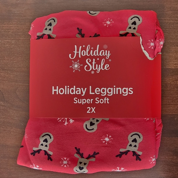4 for $15 Holiday style holiday leggings super soft 2x reindeer snowflake winter - Picture 2 of 4